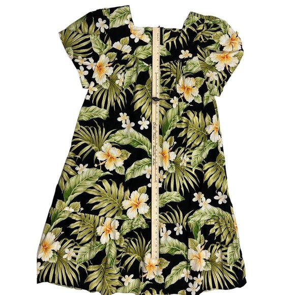 Aloha Moi Vintage Womens Xl Made In Hawaii Green Floral Tiered Dress MuuMuu Luau - Picture 3 of 6